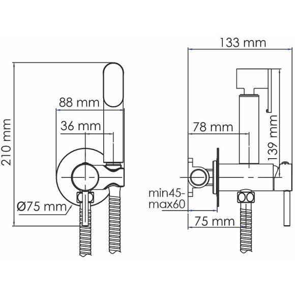 Гигиенический душ со смесителем WasserKRAFT A70638 Черный матовый Гигиенический душ со смесителем WasserKRAFT A70638 Черный матовый