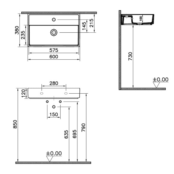 Раковина Vitra ArchiPlan 60 7401B003-0001 Белая Раковина Vitra ArchiPlan 60 7401B003-0001 Белая
