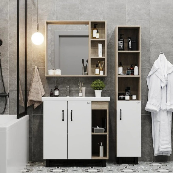 Тумба под раковину Onika Тимбер 80.10 108045 Белый матовый Дуб сонома