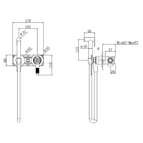 Гигиенический душ со смесителем Bronze de Luxe 1760'S Loft 3253SB Черный матовый