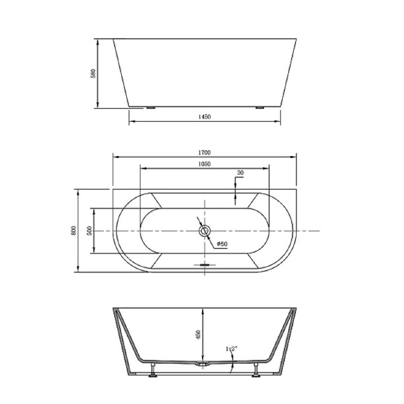 Акриловая ванна Vincea 170x80 VBT-421-1700MB без гидромассажа Акриловая ванна Vincea 170x80 VBT-421-1700MB без гидромассажа