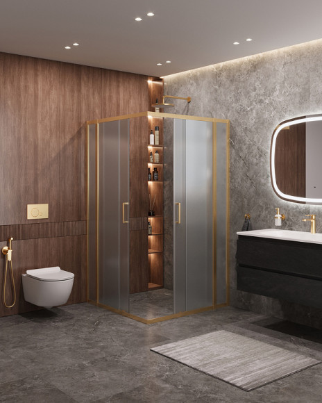 Душевой уголок Cezares Molveno 110x110 MOLVENO-A-22-90+20-P-BORO профиль Брашированное золото стекло рифленое