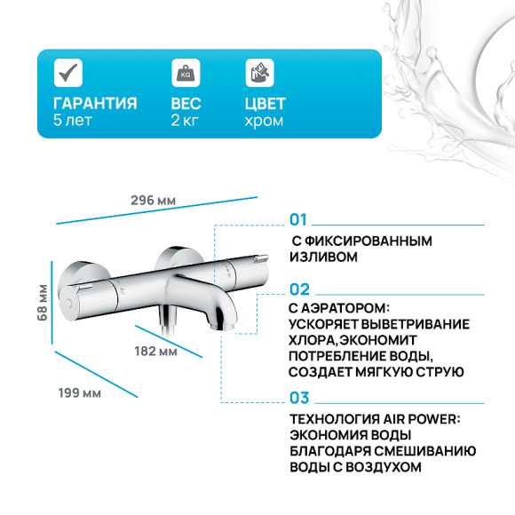 Смеситель для ванны Hansgrohe Ecostat 1001 CL 13201000 с термостатом Хром