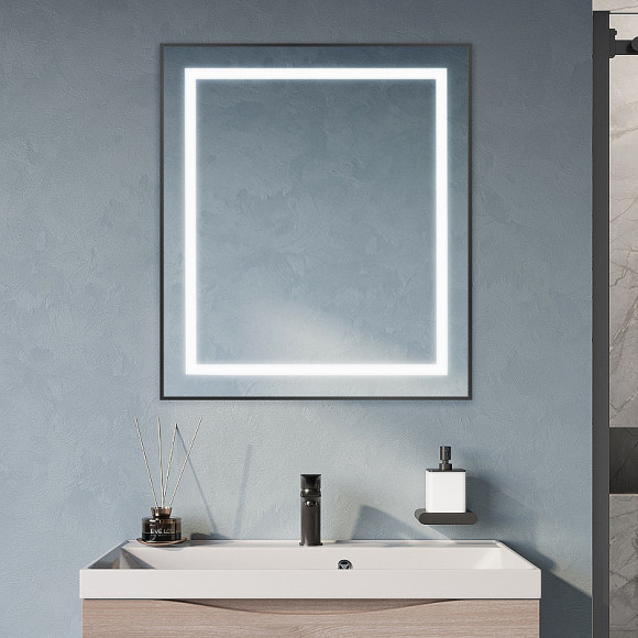 Зеркало BelBagno Kraft 70 SPC-KRAFT-700-800-SENS-NERO с подсветкой Черное с сенсорным выключателем