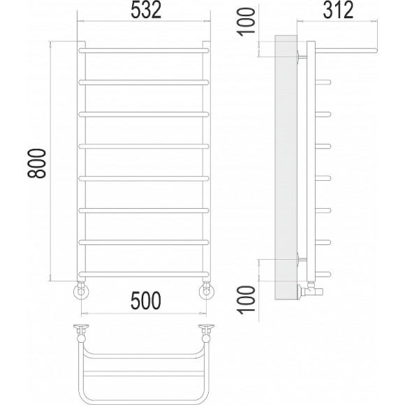 Водяной полотенцесушитель Terminus Полка П8 500x800 4670078530295 с полкой Хром, нижнее подключение, G 1/2" ВР Водяной полотенцесушитель Terminus Полка П8 500x800 4670078530295 с полкой Хром, нижнее подключение, G 1/2" ВР