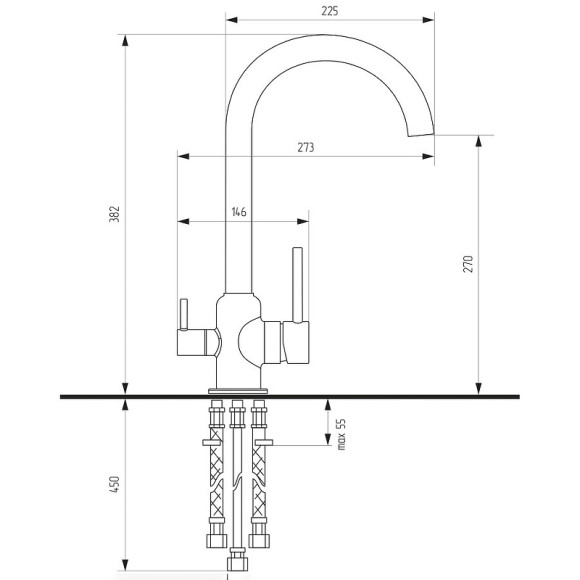 Смеситель для кухни Ulgran Classic U-020 Нержавеющая сталь
