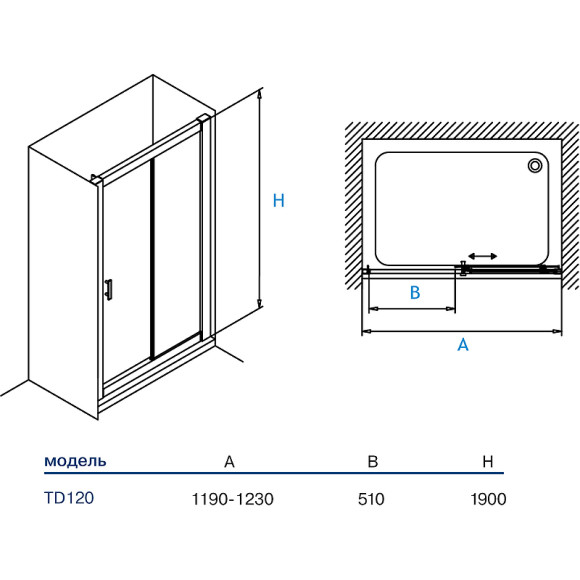 Душевая дверь Koller Pool Trend 120 TD120C профиль Хром стекло прозрачное