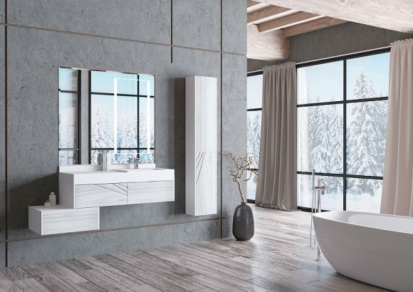 Шкаф пенал Aquaton Сакура 33 R 1A219903SKW8R подвесной Ольха наварра Белый глянец