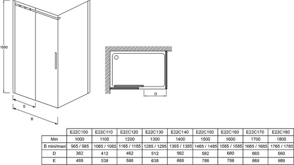Душевая дверь Jacob Delafon Contra 170 E22C170-GA профиль Хром стекло прозрачное
