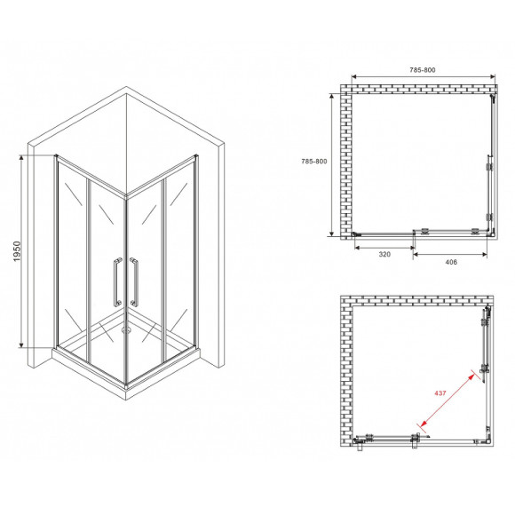 Душевой уголок Abber Schwarzer Diamant 80x80 AG02080BMH профиль Черный стекло матовое