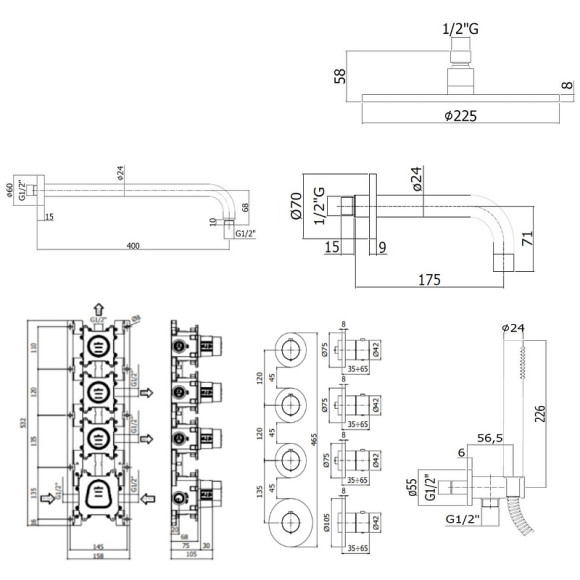 Душевая система Paffoni Modular Box KITMB019NO139 с термостатом Черная матовая