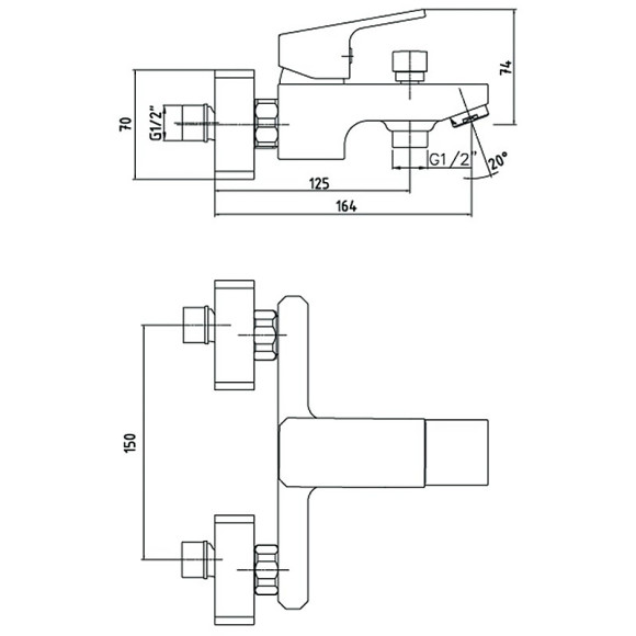 Смеситель для ванны E.C.A. Tiera 102102469EX Хром