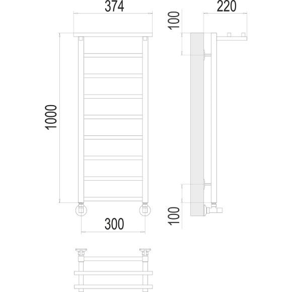 Водяной полотенцесушитель Terminus Контур П9 300х1000 4670078529626 с полкой Хром, нижнее подключение, G 1/2" ВР, с угловым соединением Водяной полотенцесушитель Terminus Контур П9 300х1000 4670078529626 с полкой Хром, нижнее подключение, G 1/2" ВР, с угловым соединением