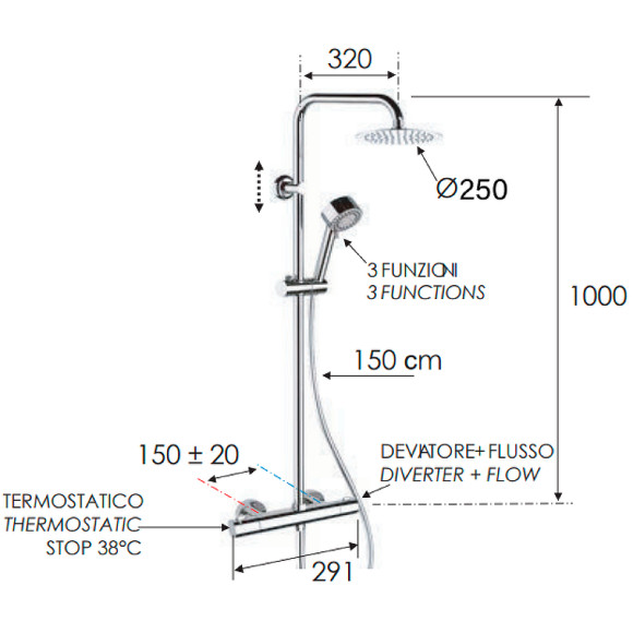 Душевая система Remer Elegance EQ32XUFM25 с термостатом Хром Душевая система Remer Elegance EQ32XUFM25 с термостатом Хром