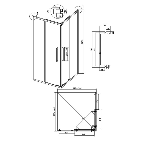 Душевой уголок Grossman Cosmo 100х100 300.K33.02.1010.21.00 профиль Черный матовый стекло прозрачное Душевой уголок Grossman Cosmo 100х100 300.K33.02.1010.21.00 профиль Черный матовый стекло прозрачное