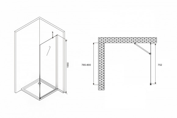 Душевая стенка Abber Zart 80x195 S81 профиль Хром стекло прозрачное