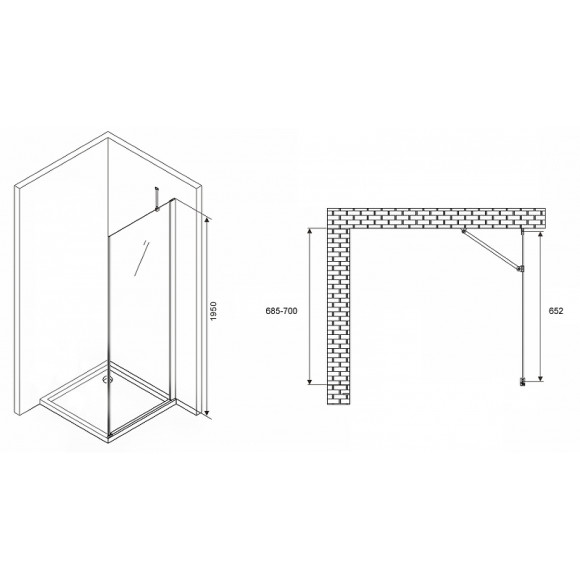 Душевая стенка Abber Zart 70x195 S71 профиль Хром стекло прозрачное