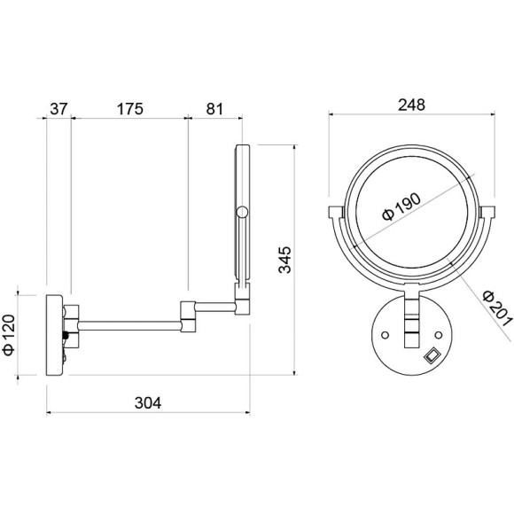 Косметическое зеркало Aquatek AQ4915MB с подсветкой Черное матовое