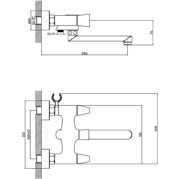 Смеситель для ванны Orange Alfi M82-211cr универсальный Хром