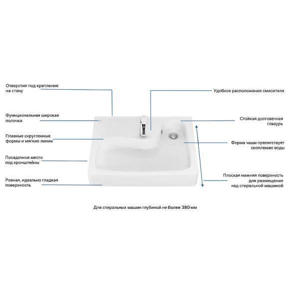 Раковина Santek Клио 50 1WH501770 на стиральную машину Белая Раковина Santek Клио 50 1WH501770 на стиральную машину Белая