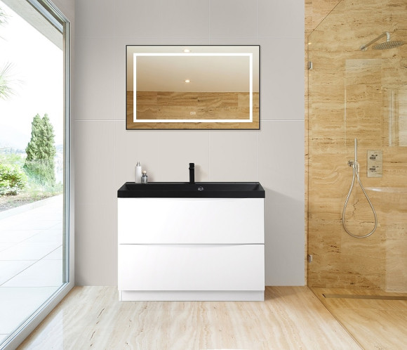 Зеркало BelBagno Kraft 98.5 SPC-KRAFT-985-685-TCH-WARM-NERO с подсветкой с подогревом Черное с сенсорным выключателем Зеркало BelBagno Kraft 98.5 SPC-KRAFT-985-685-TCH-WARM-NERO с подсветкой с подогревом Черное с сенсорным выключателем