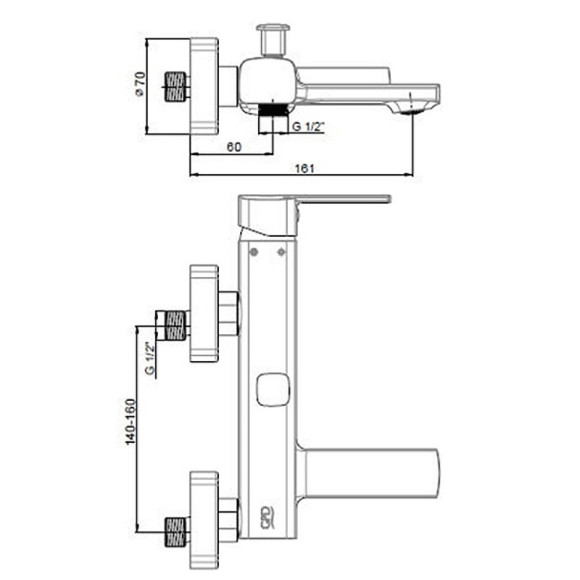 Смеситель для ванны GPD Pedra MBB160 Хром