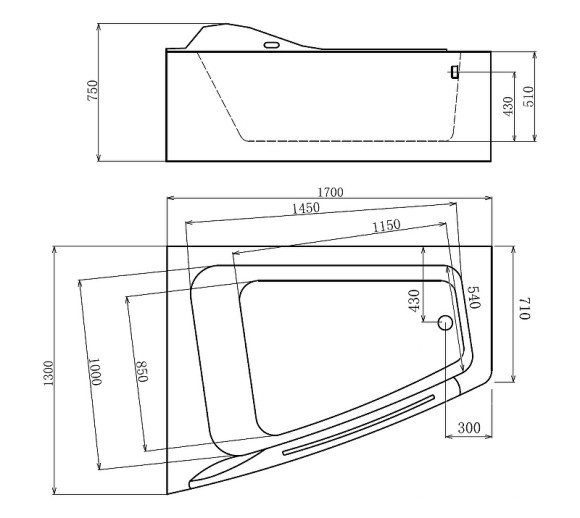 Акриловая ванна Gemy 170х130 G9056 K L с гидромассажем Акриловая ванна Gemy 170х130 G9056 K L с гидромассажем