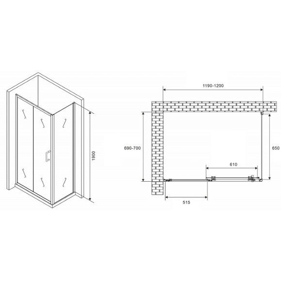 Душевой уголок Abber Schwarzer Diamant 120x70 AG301205-S705 профиль Хром стекло прозрачное Душевой уголок Abber Schwarzer Diamant 120x70 AG301205-S705 профиль Хром стекло прозрачное