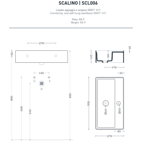 Раковина Artceram Scalino 50 SCL006 01 00 Белая