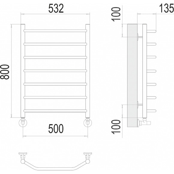 Водяной полотенцесушитель Terminus Виктория П8 500x800 4670078530134 Хром, нижнее подключение, G 1/2" ВР
