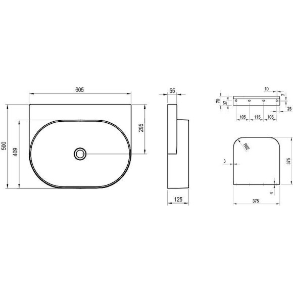 Раковина Ravak Yard 60 XJX0D060000 Черная матовая Раковина Ravak Yard 60 XJX0D060000 Черная матовая