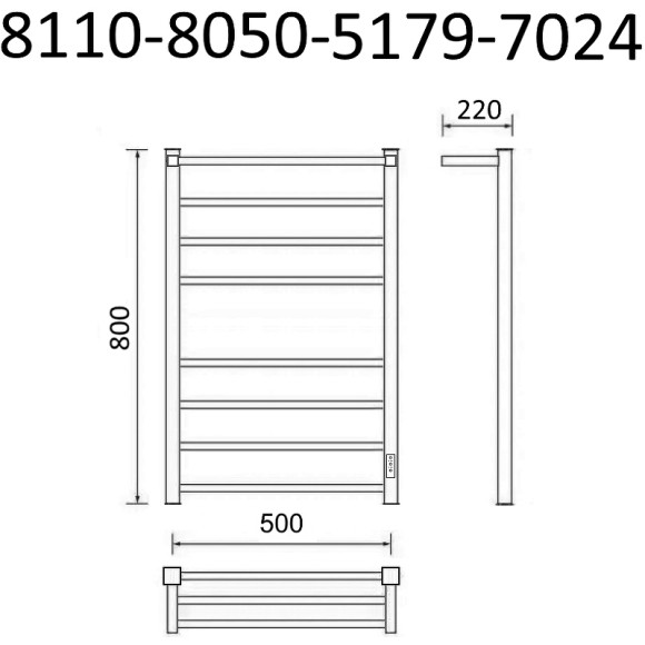 Электрический полотенцесушитель Маргроид 8110 профильный 800x500 8110-8050-5179-7024 с полкой Графитовый серый Электрический полотенцесушитель Маргроид 8110 профильный 800x500 8110-8050-5179-7024 с полкой Графитовый серый