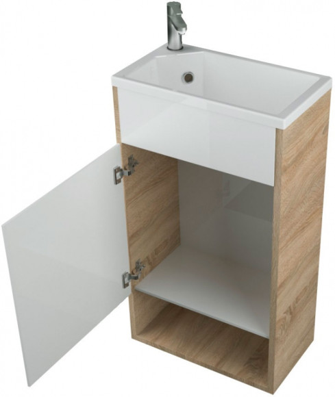 Тумба с раковиной 1MarKa Lira 40П L У85918 подвесная Дуб сонома Белый глянцевый