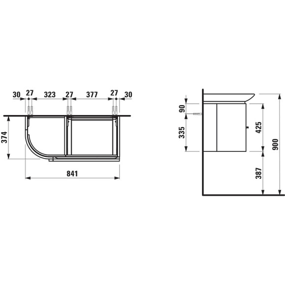 Тумба под раковину Laufen Palace 84 L 4.0153.2.075.463.1 подвесная Белая матовая