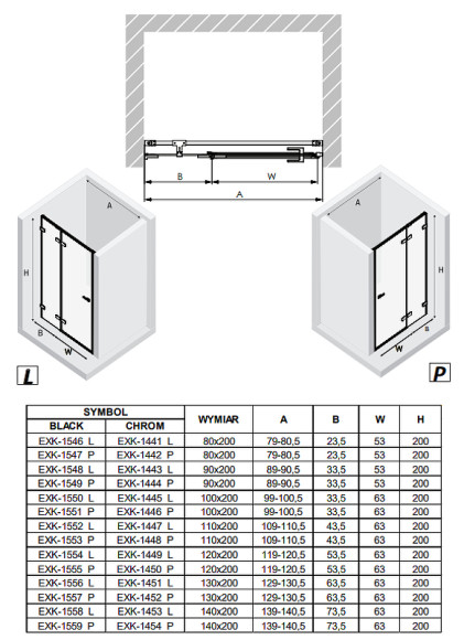 Душевая дверь New Trendy Avexa Black 100 L EXK-1550 профиль Черный стекло прозрачное