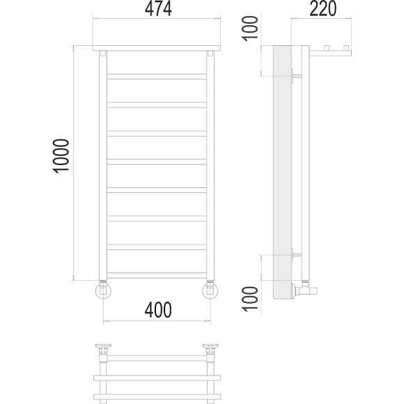 Водяной полотенцесушитель Terminus Контур П9 400х1000 4670078529732 с полкой Хром, нижнее подключение, G 1/2" ВР, с угловым соединением Водяной полотенцесушитель Terminus Контур П9 400х1000 4670078529732 с полкой Хром, нижнее подключение, G 1/2" ВР, с угловым соединением