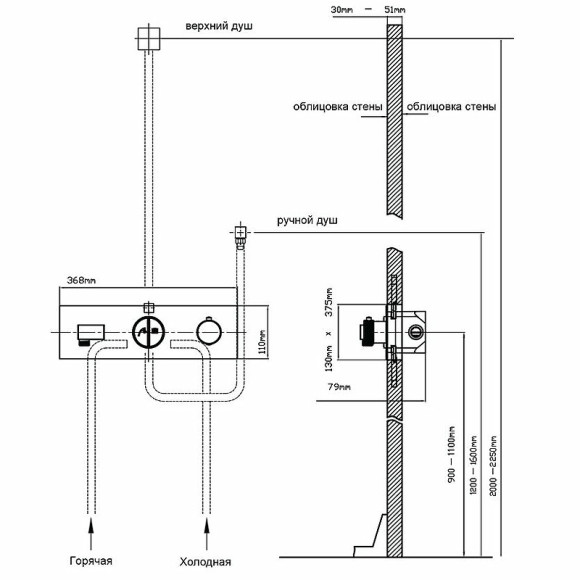 Душевая система Vincea VSFW-422T2CH с термостатом Хром
