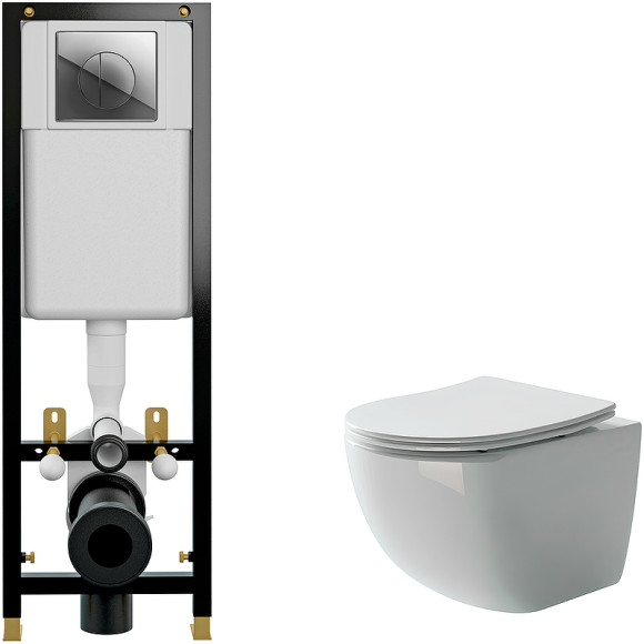 Комплект унитаза Ceramicanova Forma CN3009 с инсталляцией Cersanit Black 35 S-IN-BLACK-Cg-w с сиденьем Микролифт и клавишей смыва Хром