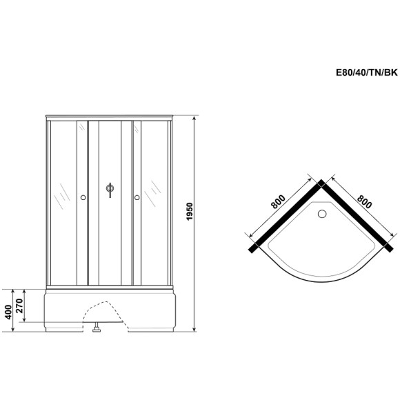 Душевая кабина Niagara Eco 80x80 E80/40/TN/BK без гидромассажа Душевая кабина Niagara Eco 80x80 E80/40/TN/BK без гидромассажа