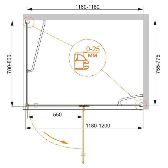 Душевой уголок Cezares Bergamo 120x80 R BERGAMO-W-AH-1-120/80-C-Cr-R профиль Хром стекло прозрачное