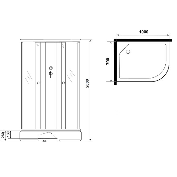 Душевая кабина Niagara Promo 100x70 L P100/70/26L/MT/BK без гидромассажа