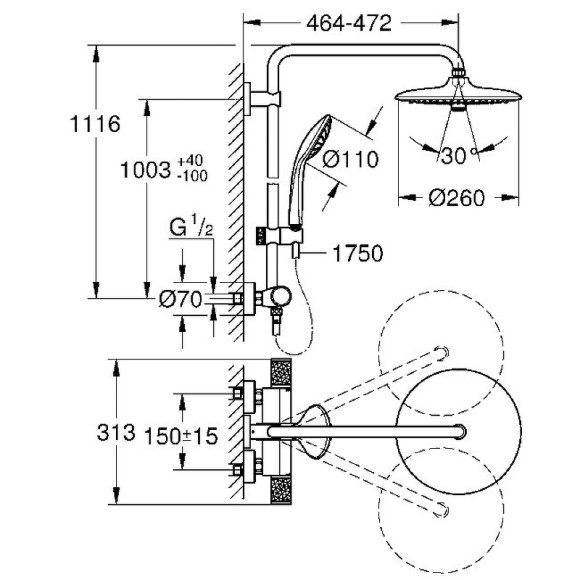 Душевая система Grohe Euphoria 260 27296003 с термостатом Хром