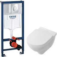 Комплект унитаза Villeroy&Boch O Novo 5660H101 с инсталляцией Grohe Rapid SL 38721001 с сиденьем Микролифт и клавишей смыва Хром Комплект унитаза Villeroy&Boch O Novo 5660H101 с инсталляцией Grohe Rapid SL 38721001 с сиденьем Микролифт и клавишей смыва Хром