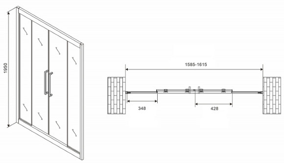 Душевая дверь Abber Schwarzer Diamant 160 AG33160BH профиль Черный стекло прозрачное Душевая дверь Abber Schwarzer Diamant 160 AG33160BH профиль Черный стекло прозрачное