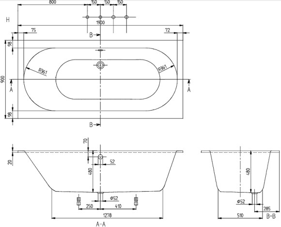 Квариловая ванна Villeroy&Boch Oberon 190x90 UBQ199OBE2V-01 без гидромассажа