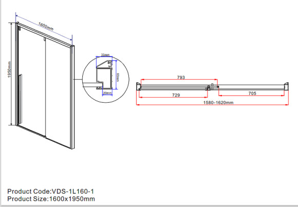 Душевая дверь Vincea Lugano 160 VDS-1L160CL-1 профиль Хром стекло прозрачное