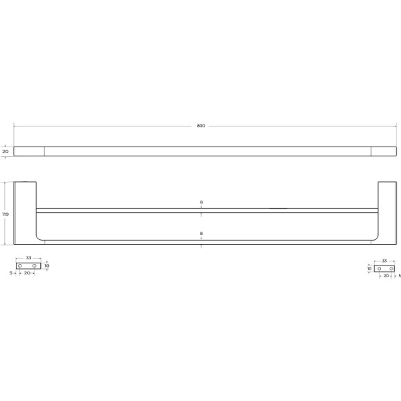 Полотенцедержатель Cezares Slider SLIDER-THD-80-NOP двойной Черный матовый