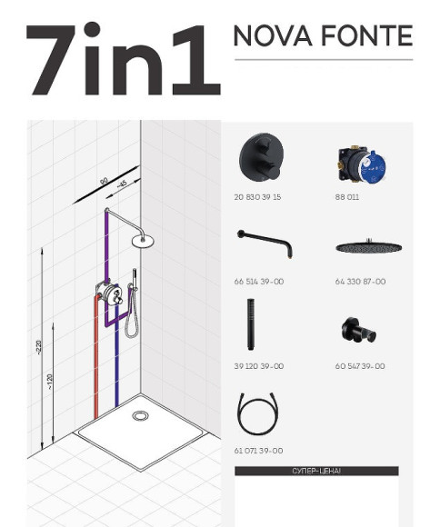 Душевая система Kludi Nova Fonte 208313915 с термостатом Черная матовая