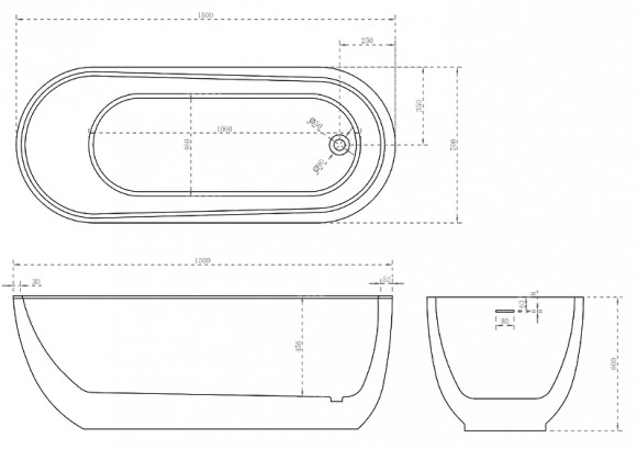 Акриловая ванна Abber 150x70 AB9341-1.5 без гидромассажа