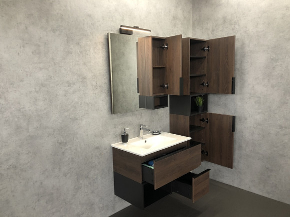 Зеркало со шкафом Comforty Франкфурт 75 00004151044 Дуб шоколадно-коричневый Черное матовое